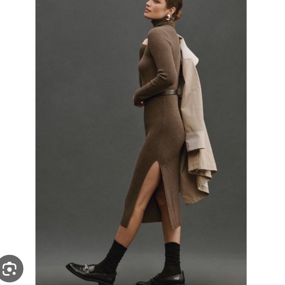 Reformation 100% Cashmere Taylor Robin  Brown Long Sleeve Dress Turtleneck